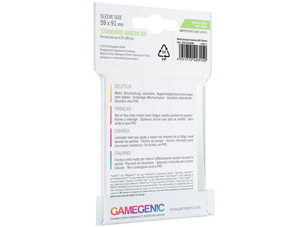 Sleeves MATTE 50 stk 59x91mm Gamegenic American Standard Size 